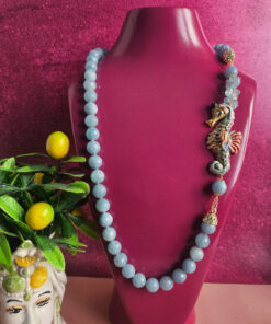 collana angelite e cavalluccio in ceramica di caltagirone