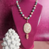 Collana a catena con morganite e cammeo in ceramica di caltagirone
