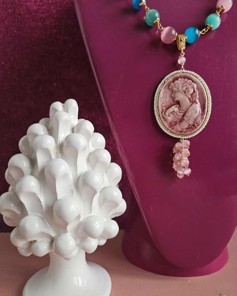 Rosary Chain with Chrysoberyl Stones and Ceramic Cameo - Image 2