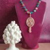 Collana a catena con occhio di gatto colorato e cammeo in ceramica di caltagirone