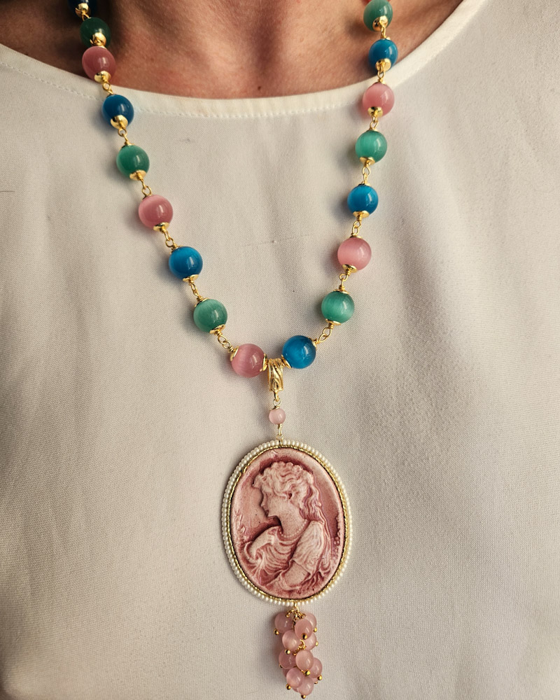 Rosary Chain with Chrysoberyl Stones and Ceramic Cameo - Image 3