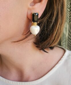 Alternative view of Orecchini SUGAR con Cuori in Ceramica e Cristalli Neri