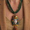 collana 5 fili con pietre verdi perle e testa di moro in ceramica di caltagirone
