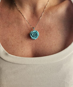 Alternative view of Collana a Catena in Argento 925 con Rosa Turchese in Resina