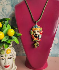 collana a corda con ciondolo testa di moro quarzo citrino e peridoto