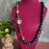 collana in aulite turchese con testa di moro in ceramica di caltagirone