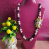 collana lunga con perle ametista e testa di moro in ceramica di caltagirone