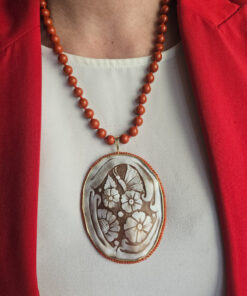 Alternative view of Statement Necklace with Red Coral Paste Stones and Sardonic Shell Cameo