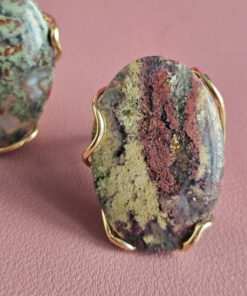 Alternative view of Anello Ovale in Argento 925 Placcato Oro con Agata Muschiata