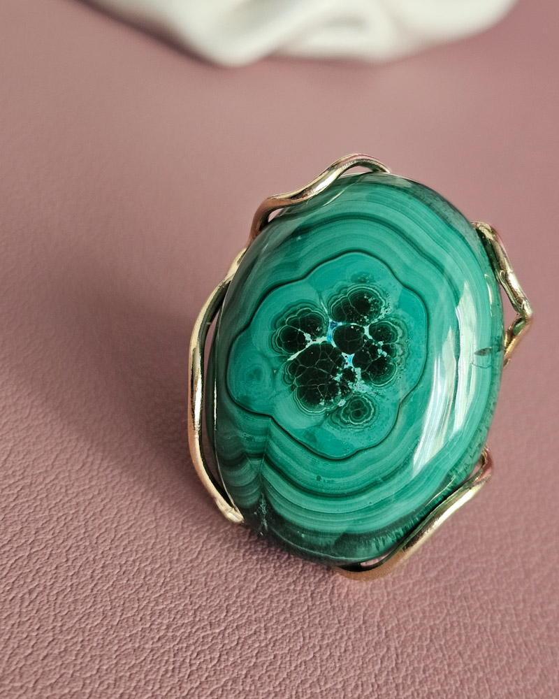 Anello in Argento 925 Placcato Oro con Malachite Naturale - immagine 3