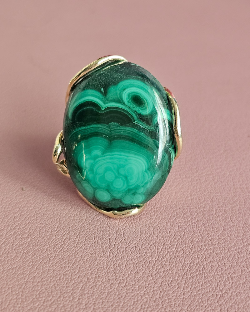 Anello in Argento 925 Placcato Oro con Malachite Naturale - immagine 4