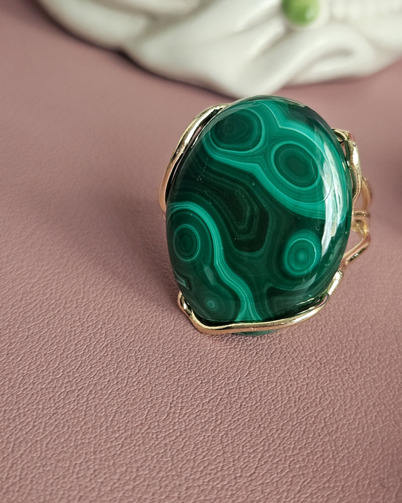 Anello in Argento 925 Placcato Oro con Malachite Naturale - immagine 5