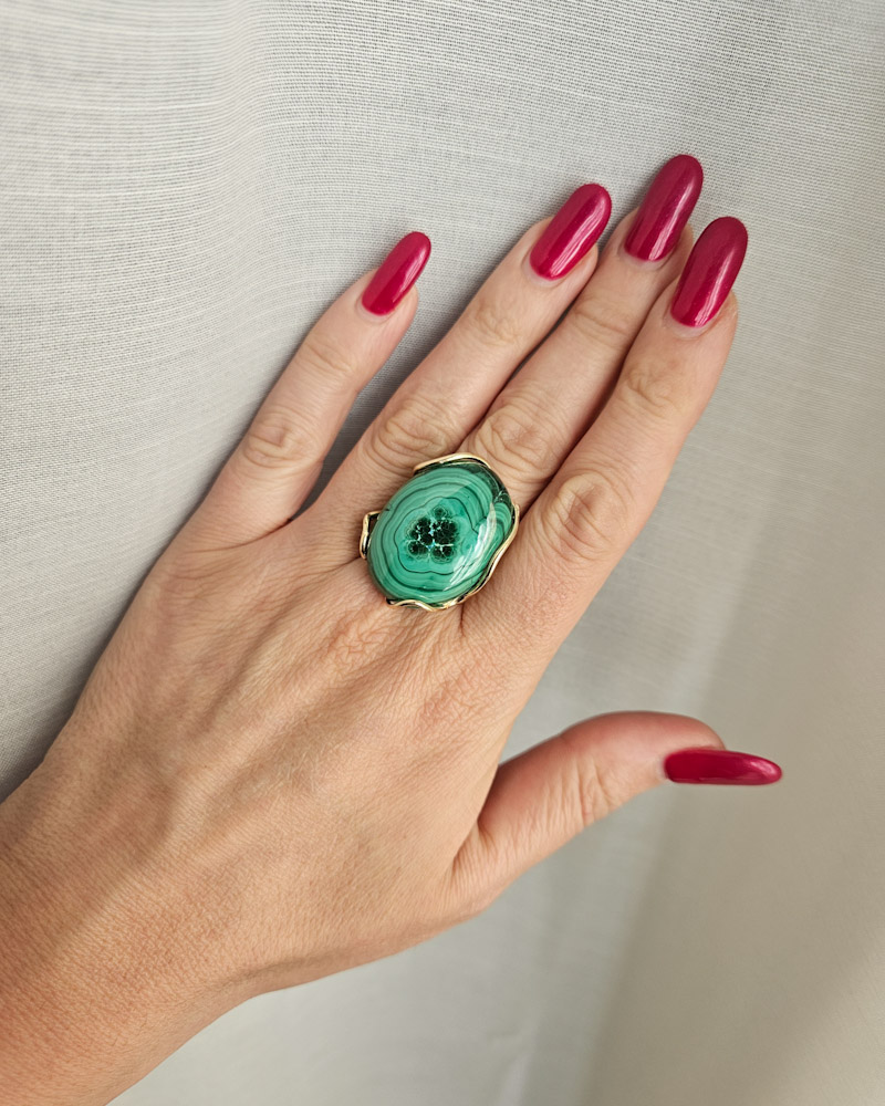Anello in Argento 925 Placcato Oro con Malachite Naturale - immagine 6