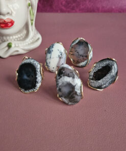 anelli ovali grandi con agata dendritica