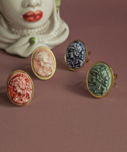 Anello Ovale in Acciaio con Cammeo in Ceramica di Caltagirone - Rosso