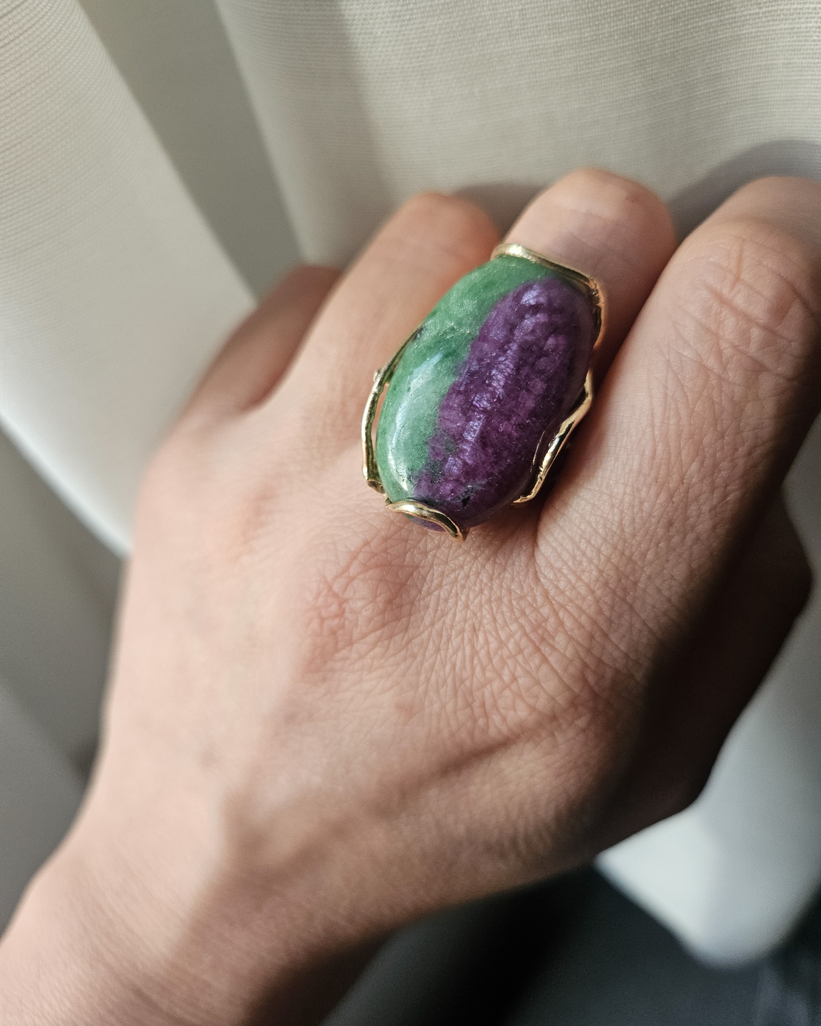 Anello in Argento 925 Placcato Oro con Zoisite Rubino - immagine 3