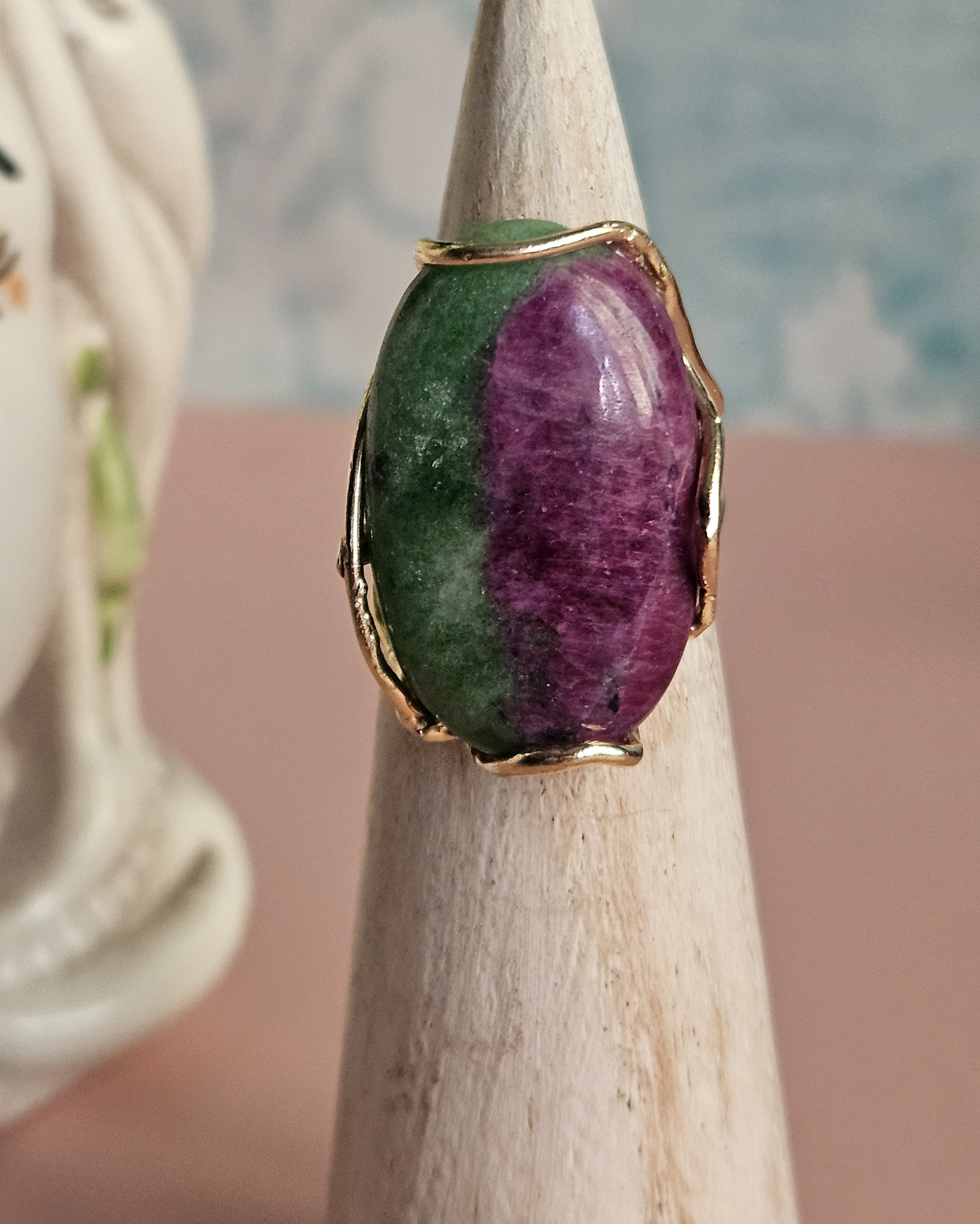 Anello in Argento 925 Placcato Oro con Zoisite Rubino - immagine 4