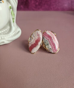 Anello Ovale in Argento 925 Placcato Oro con Rodocrosite