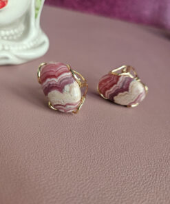 Anello Ovale in Argento 925 Placcato Oro con Rodocrosite