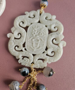 Alternative view of Rope Necklace with Carved Jade Pendant and Genuine Gemstones