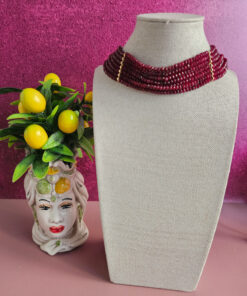 collana choker a 7 fili con cristalli borgogna