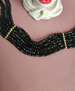 Alternative view of Seven Strand Choker Necklace with Black Crystals