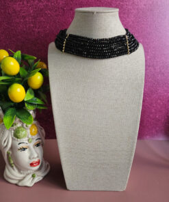Seven Strand Choker Necklace with Black Crystals