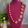 collana lunga con rodocrosite e mattonelle in ceramica di caltagirone