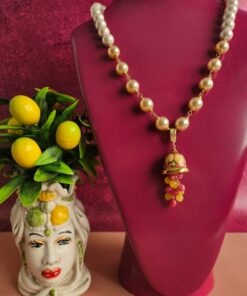 Alternative view of White Pearl Necklace with Ceramic Bell