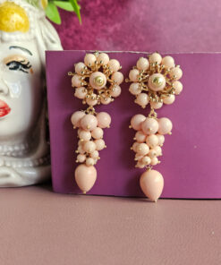 Cluster Earrings with Rose Coral Paste Stones