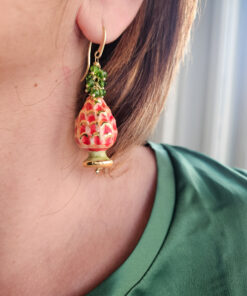 Alternative view of Sicilian Earrings with Ceramic Pine Cones and Green Crystals