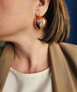 Alternative view of Orecchini in Argento 925 Placcato Oro con Cuori Sacri e Corallo Rosso