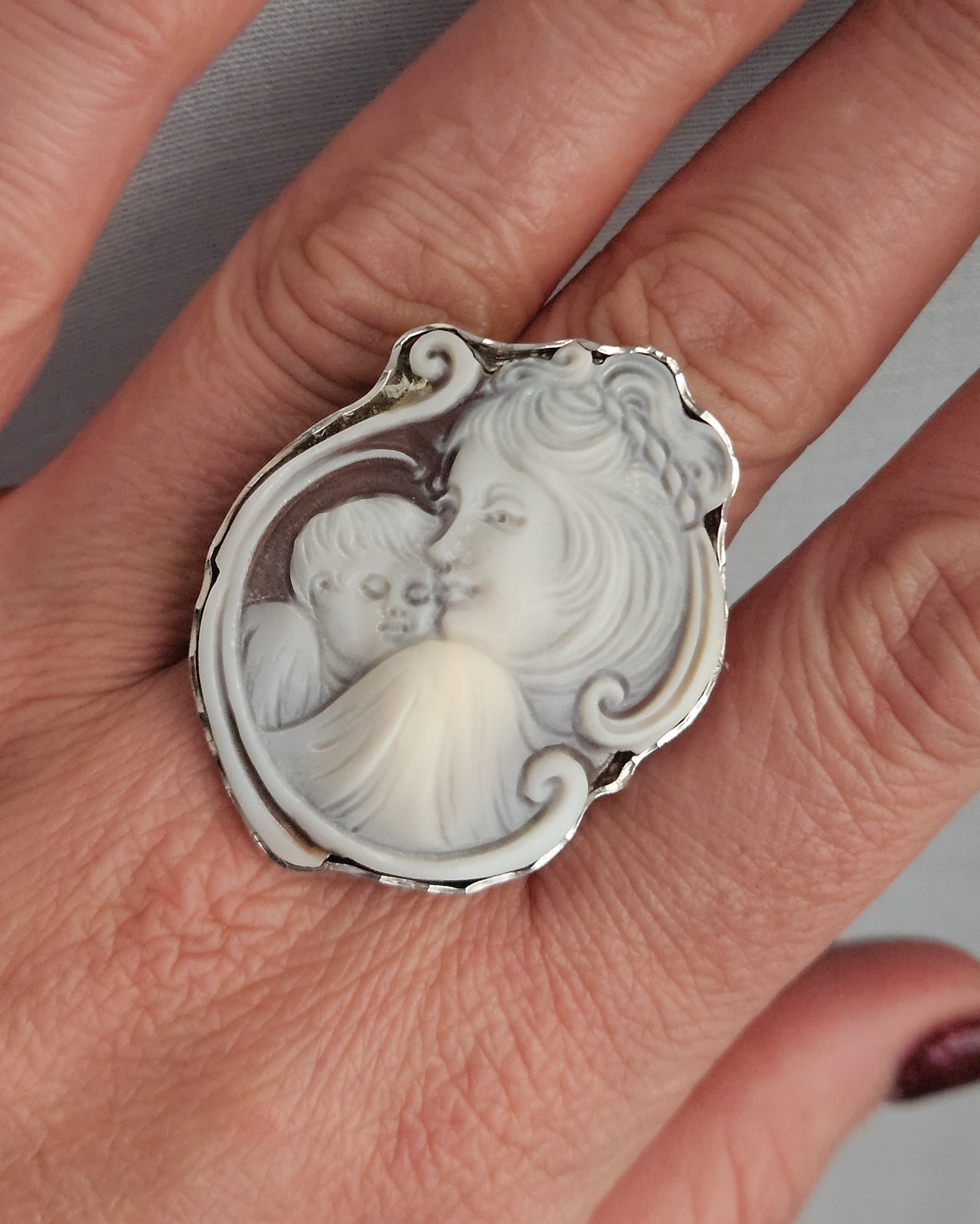 Anello in Argento 925 con Cammeo Natività Autentico di Torre del Greco - immagine 3