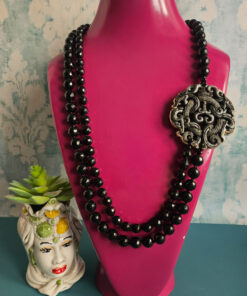 Collana Doppia con Onice Nero e Giada Burma Laterale