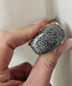 Alternative view of Anello Rettangolare in Argento 925 Placcato Oro con Corallo Agatizzato