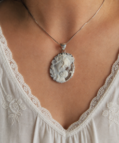 Collana a Catena in Argento 925 con Cammeo Natività Autentico di Torre del Greco