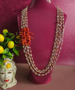 collana cinque fili con ametista lavanda e corallo rosso