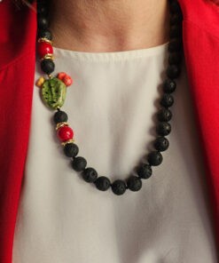 Alternative view of Lava Rock Stone Necklace with Sicily Ceramic Prickly Pear