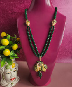 collana doppia in agata verde con limoni in ceramica di caltagirone