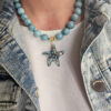 collana girocollo con angelite e stella marina in ceramica di caltagirone
