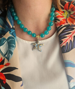 Alternative view of Collana Girocollo con Giada Turchese e Stella Marina in Ceramica di Caltagirone