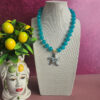 collana girocollo con giada azzurra e stella marina in ceramica di caltagirone