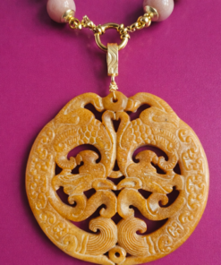 Alternative view of Collana artigianale con Giada Kunzite e Ciondolo Giada Burma Gialla