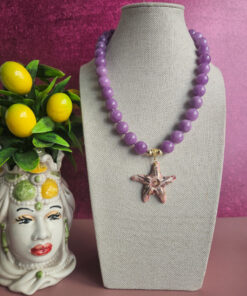 collana girocollo con giada kunzite e stella marina in ceramica di caltagirone 1