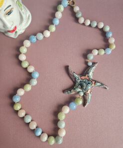 Alternative view of Sicilian Necklace with Morganite Stones and Ceramic Starfish