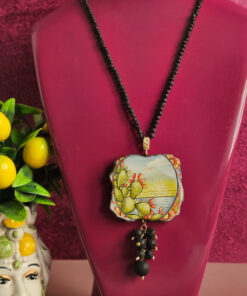 Alternative view of Sicilian Necklace with Lava Stones and Sicily Ceramic Tile