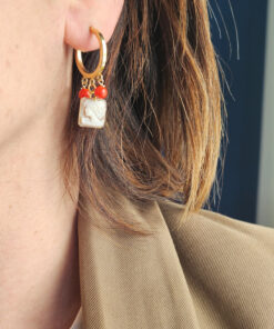 Alternative view of Hoop Earrings with Shell Cameos and Red Coral Stones