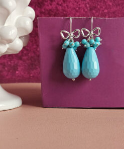 orecchini a goccia in argento 925 con turchese e fiocchetti