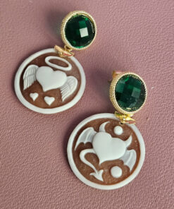 Alternative view of Shell Cameo Earrings with Green Crystals
