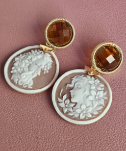 Alternative view of Shell Cameo Earrings with Amber Crystals